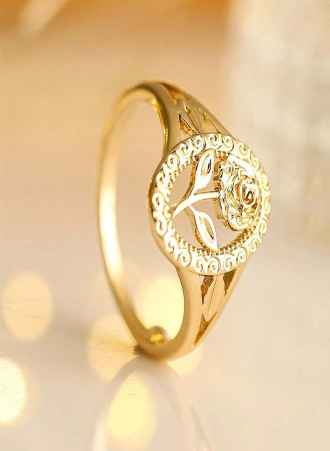 BlingNook Chunky Gold Ring For Women, Copper Rose Flower Daily Wear Wedding Statement Promise Engagement Party Jewelry Wife Mother Gift Birthday Valentines Mom (7) - Image 3
